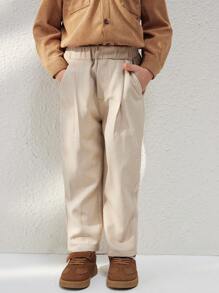 Blossori 男童弹力腰斜纹裤，秋冬返校季 - 卡其色 - 查看 1