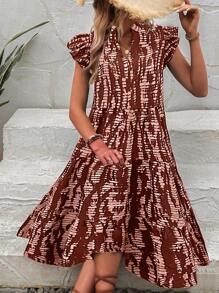 SHEIN LUNE All-Over Print Notch Neck Cap Sleeve Casual Vacation Dress