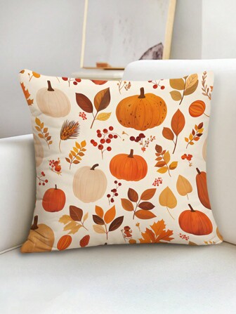 1 件现代简约南瓜图案单面印花靠垫套，家居装饰抱枕套（无填充），适用于沙发和客厅，秋季室内家居装饰