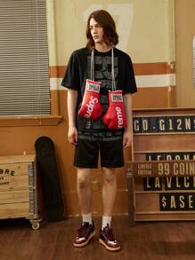 Manfinity Sport Corelite Boyfriend Style Men's Slogan Print Crew Neck Short Sleeve Daily Fitness Sports T-Shirt