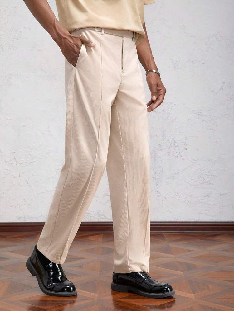 Men's Woven Slim Fit Long Waist Straight Leg Casual Pants, Suitable For Daily Wear