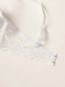 3pcs/Set Lace Padded Women's Bra Set, Lingerie - Black and White - View 3