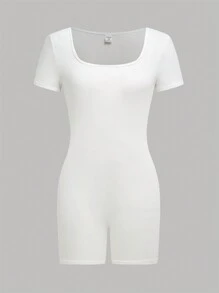 SHEIN Girlism 3pcs/Set Teen Girl Knit Solid Crew Neck Form-Fitting Casual Short Sleeve Jumpsuit