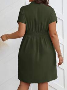 Franclia Vestido casual de mujer de talla grande con mangas de murciélago, cuello sólido y nudo en la cintura