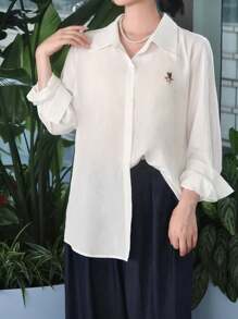 Chiquease 女士简约长袖休闲衬衫春夏季女式衬衫，长袖上衣秋季女式衣服 - 白色 - 查看 7