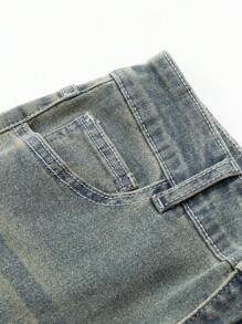 SHEIN Teen Girls' Fashionable Distressed Denim Jeans With Rhinestone Cross Embellishments And Flared Legs - Medium Wash - View 6