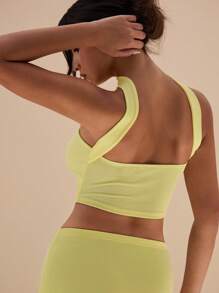 Glamine Áo ba lỗ không tay màu trơn đơn giản cho nữ - Màu vàng - Xem 2