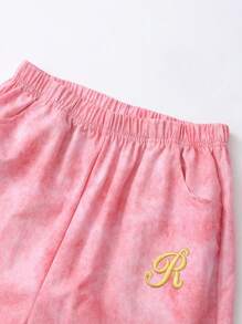 SHEIN Explorewe Fashion Pink Letter Embroidered Flared Pants For Tween Girls - Pink - View 8