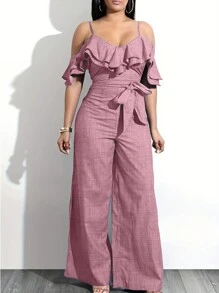 Chiquease 女士纯色宽松休闲连体裤