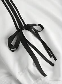 SHEIN Girlism 2pcs/Set Teen Girls Contrast Color Ribbon Bow Sweatshirt And Pants Casual Sporty Campus Style Outfit, Autumn