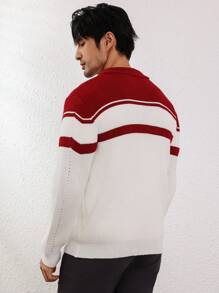 Manfinity Homme 男士前拉链双色拼布休闲夹克，日常休闲 - 彩色 - 查看 3