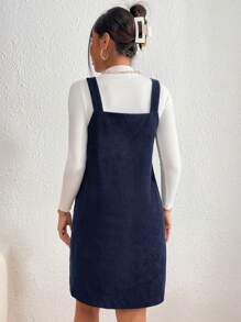 SHEIN Essnce Solid Color Loose Spaghetti Strap Mini Dress, Casual Daily Wear - Navy Blue - View 2