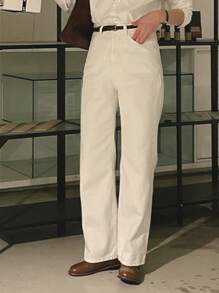 DAZY Women's Solid Color Straight-Leg Casual Jeans,Back To School Clothes Thin Clothing - White - View 5