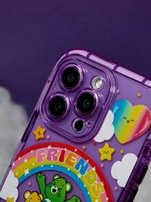 SHEIN X Care Bears Casing Ponsel Ungu Semi-Transparan Motif Beruang Kartun & Hati Pelangi, Hadiah, Kompatibel dengan iPhone - Mauve Purple - View 5