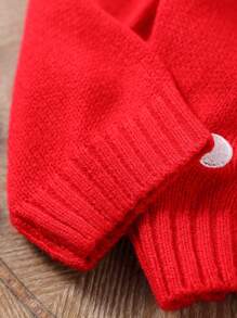 Đồ trang trí quả bóng bông Giáng sinh màu đỏ cho bé trai, Áo len chui đầu họa tiết gấu bông Jacquard, ấm áp và lễ hội cho mùa lễ - Đỏ - Xem 3