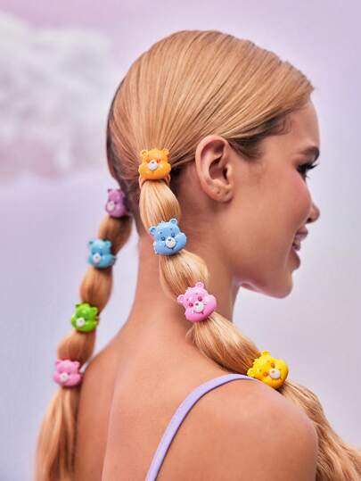 SHEIN X Care Bears 8个装小熊造型发圈，3D可爱设计，适合日常佩戴，可作发饰、礼物、马尾辫发圈、发绳、橡皮筋、弹性发圈，情人节礼物