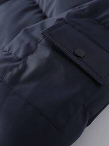 Manfinity Homme Abrigo con capucha acolchado, bolsillo con solapa y cordón ajustable para hombre, estilo holgado