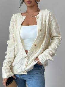 Chiquease 秋季休闲针织绒球开衫