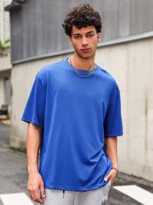 Manfinity Roghcode Oversized Men's Slogan & Figure Graphic Drop Shoulder T-Shirt - Blue - View 5