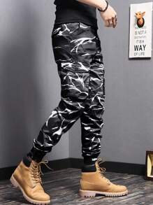 Manfinity Homme Calça Casual Masculina com Bolsos Cargo e Estampa de Camuflagem, De Volta às Aulas