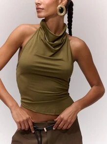 MUSERA Parte superior asimétrica con escote de halter drapeado para salir