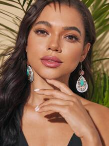 SHEIN VCAY Fashionable Leopard Printed PU Leather Earrings