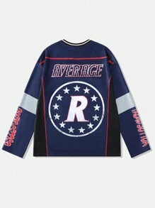 ROMWE MEN Street Life Camiseta deportiva de manga larga de bloques de color para hombres