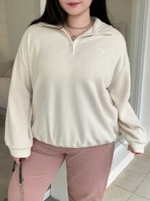 Dazy Plus Plus Size Casual Effen Kleur Losse Halfopen Kraag Hoodie, Herfst/Winter