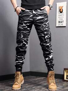 Manfinity Homme Calça Casual Masculina com Bolsos Cargo e Estampa de Camuflagem, De Volta às Aulas