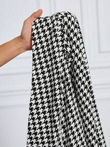 SHEIN Lady Áo khoác công sở thanh lịch mùa thu đông cổ chữ V đan họa tiết răng sói đen trắng tay dài có thắt lưng cỡ lớn - Đen và trắng - Xem 5