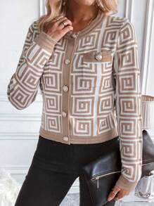 Chiquease Autumn Casual Geometric Pattern Cardigan Fall Cloth For Women - Beige - View 3