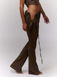 MUSERA Draped Skirt Over Trousers With V Cut Out Y2k Summer Chic Elegant Casual - Army Green - View 4
