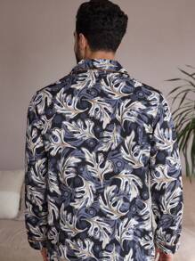 Manfinity ChillVibe Conjunto de pijama de manga larga con estampado botánico para hombre - Multicolor - Ver 8