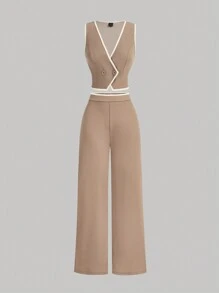 SHEIN MOD Bộ vest blazer màu khối cổ điển dành cho nữ, mùa thu - Lạc đà - Xem 1