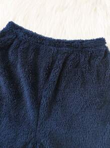 SHEIN 2 件装 Tween Boy 卡通刺绣圆领运动衫和弹性袖口羊毛裤睡衣套装，秋冬