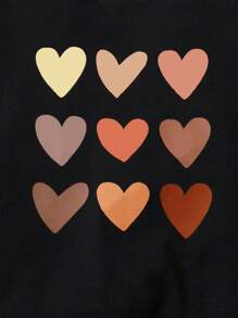 SHEIN Young Girl Heart Print Pullover & Sweatpants - Black - View 4