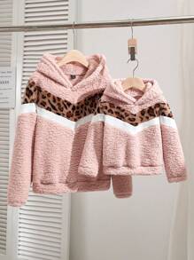 女士新款秋冬复古蓬蓬豹纹V领连帽加厚加绒厚毛衣加绒厚毛衣（母女同款装，2件分开售） - 彩色 - 查看 1