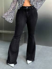 Dripcurv Celana Jeans Denim Kasual Model Lebar untuk Wanita Ukuran Plus, Pakaian Wanita Musim Gugur - Hitam - View 5