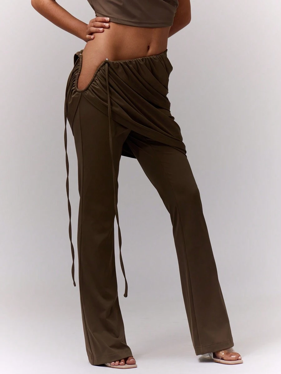 MUSERA Draped Skirt Over Trousers With V Cut Out Y2k Summer Chic Elegant Casual - Army Green - View 1