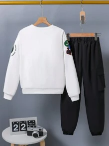 2pcs Tween Boys Casual Fashion Letter Print Jogger Pants Outfit, Suitable For Daily Wear