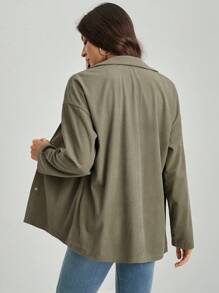 SHEIN Tall Flap Pocket Drop Shoulder Coat For Spring & Autumn - Army Green - View 2