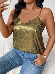 SHEIN Frenchy Plus Size Women's Camisole Top And Shell Trim - Gold - View 3