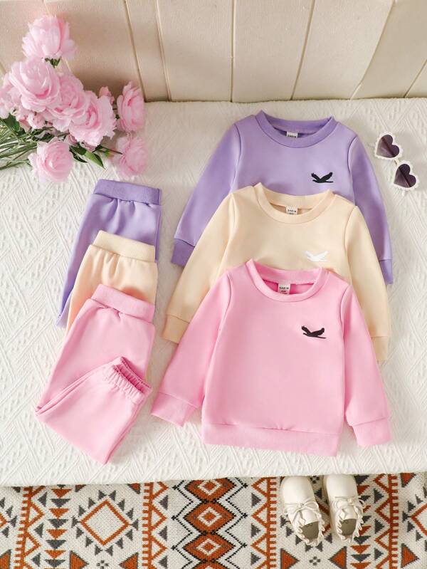 Conjunto de 3 peças de moletom e calça de moletom coloridos casuais fofos e modernos para bebês meninas