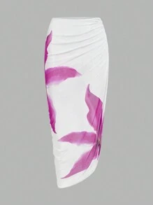 Swim Oasis Women's Floral Print Spaghetti Strap One-Piece Swimsuit With Ruched Wrap Skirt, Summer Beach Holiday - Multicolor - View 3