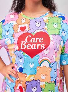 SHEIN X Care Bears Camisón de manga corta con estampado de corazón y osito, con efecto superpuesto, de estilo Y2K, tallas grandes y colorido - Multicolor - Ver 5