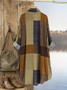 EMERY ROSE 女士休闲格子印花长袖纽扣衬衫，秋季女士衬衫