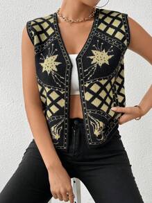 Chiquease French Fashion Versatile Diamond Grid Knitted Vest - Multicolor - View 4