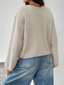 SHEIN EZwear 女士纯色打结长袖开衫，通勤、简约、办公、复古、简约风格，女士系带腰带纯色针织开衫，可搭配T恤、长袖上衣，秋冬季上学上衣 - 杏色 - 查看 2