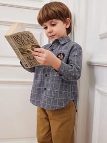 PrepCrw 男孩灰色单排扣修身衬衫领长袖衬衫返校季 - 灰色 - 查看 8