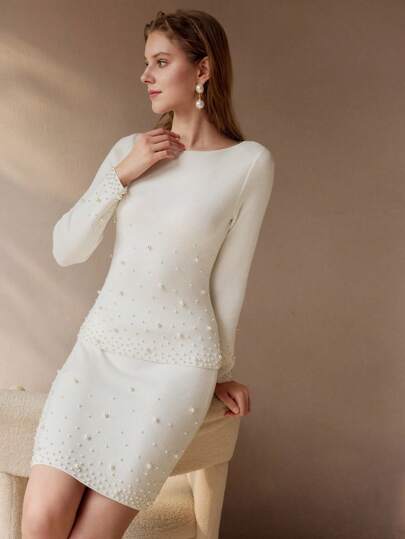 MOTF PREMIUM 人造珍珠细节纯色修身毛衣